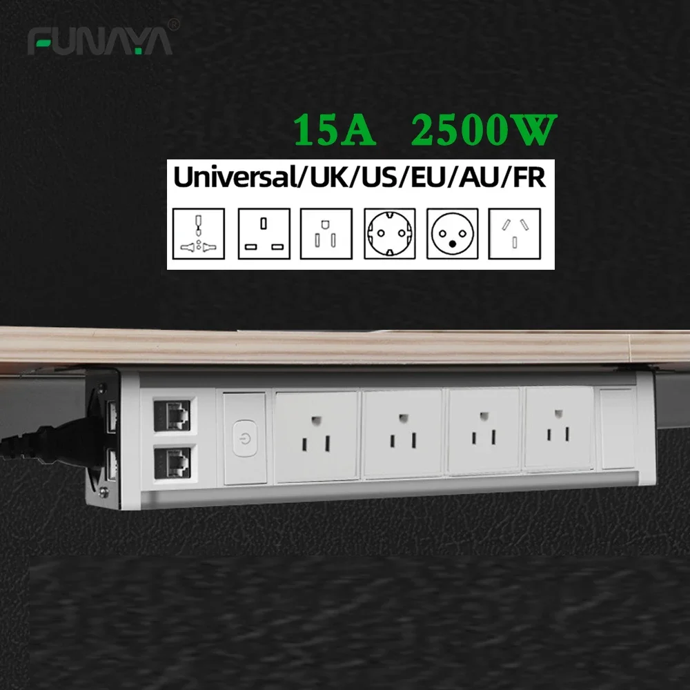 

Hanging Table Hidden Socket US UK AU EU Universal 4 Outlets 2 LAN 2800W AC110~250V with Switch Alloy Furniture Desktop Sockets