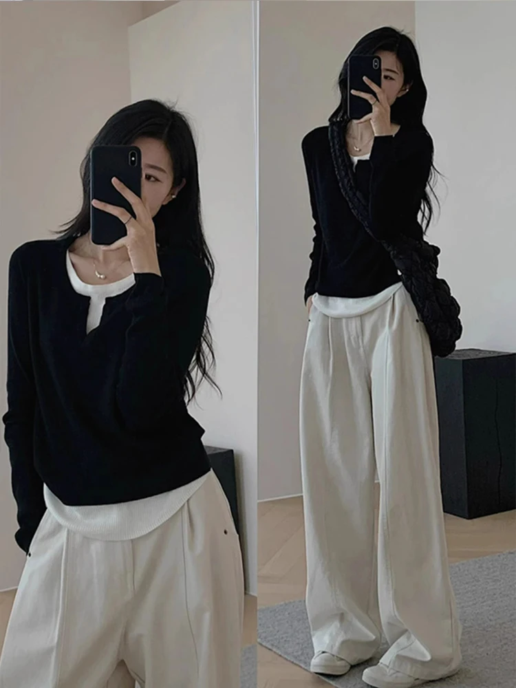 Sweater Tops Women 2024 Women's Autumn And Winter Black V-Neck Sweater Long Sleeved Knitted Sweater Autumn Women's Jumper Blazer