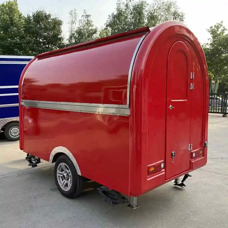 Cute Half Round Mobile Coffee Trailer Towable Vintage Food Cart For Espresso Juice And Bubble Tea