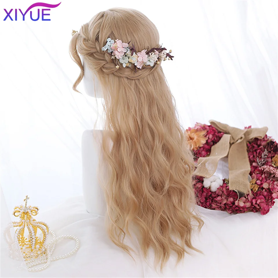 XUTYE Ombre Marrone Biondo Chiaro Platino Ondulato Lungo Parte Centrale Parrucca per Capelli Cosplay Parrucca Sintetica Naturale Resistente al