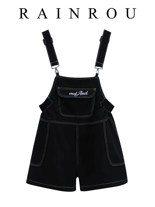 

Academy Sle Embroidered Denim Overalls Women's Summer 2025 Wide Leg ort Pants with kets l Waist Straight Cut