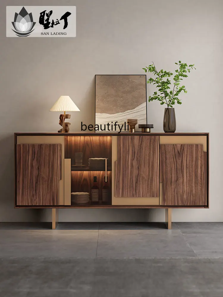 

Italian light luxury high-end door cabinet walnut dining side cabinet living room storage cabinet