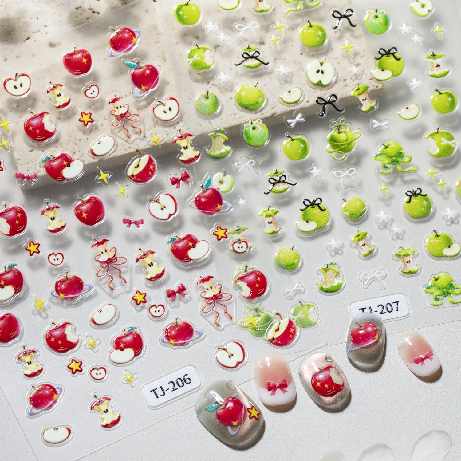 2 قطعة ملصقات فنية للأظافر على شكل تفاحة حمراء 5D مرتفعة ثلاثية الأبعاد من شارات أظافر Apple Core DIY #1