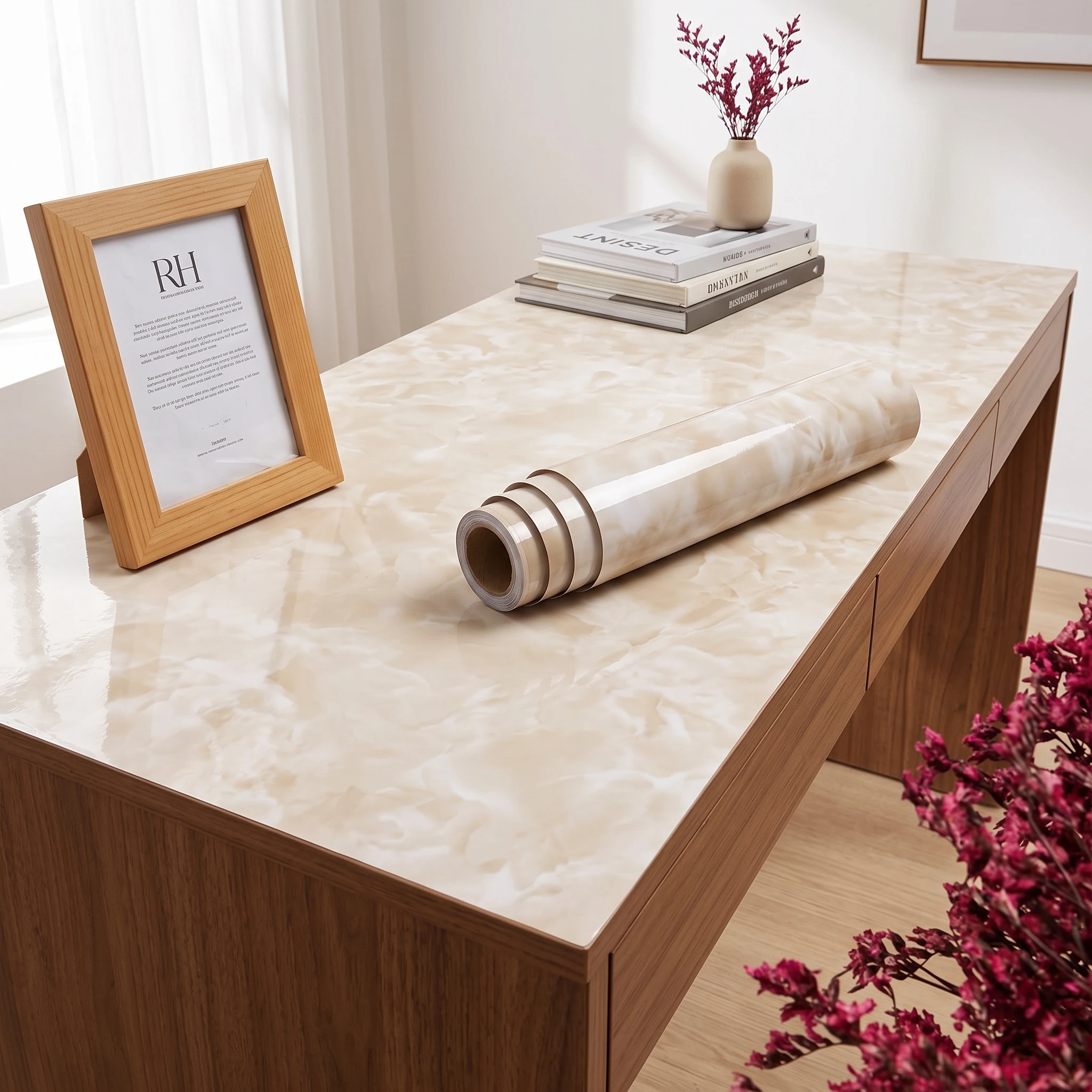 55cm Marble Peel And Stick Contact Paper Waterproof Oilproof Removable Vinyl Film for Kitchen Countertop Cabinet Bathroom Decor
