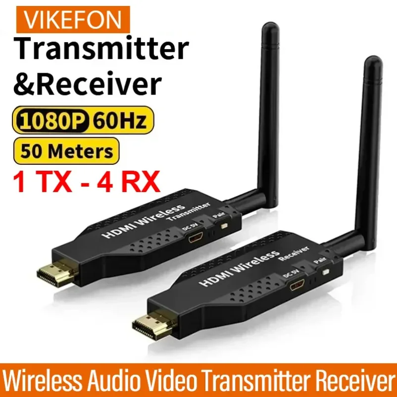 50M 1080P HDMI-Compatible Wireless Transmitter and Receiver Video Display Extender Suitable for Cameras Laptops and Televisions