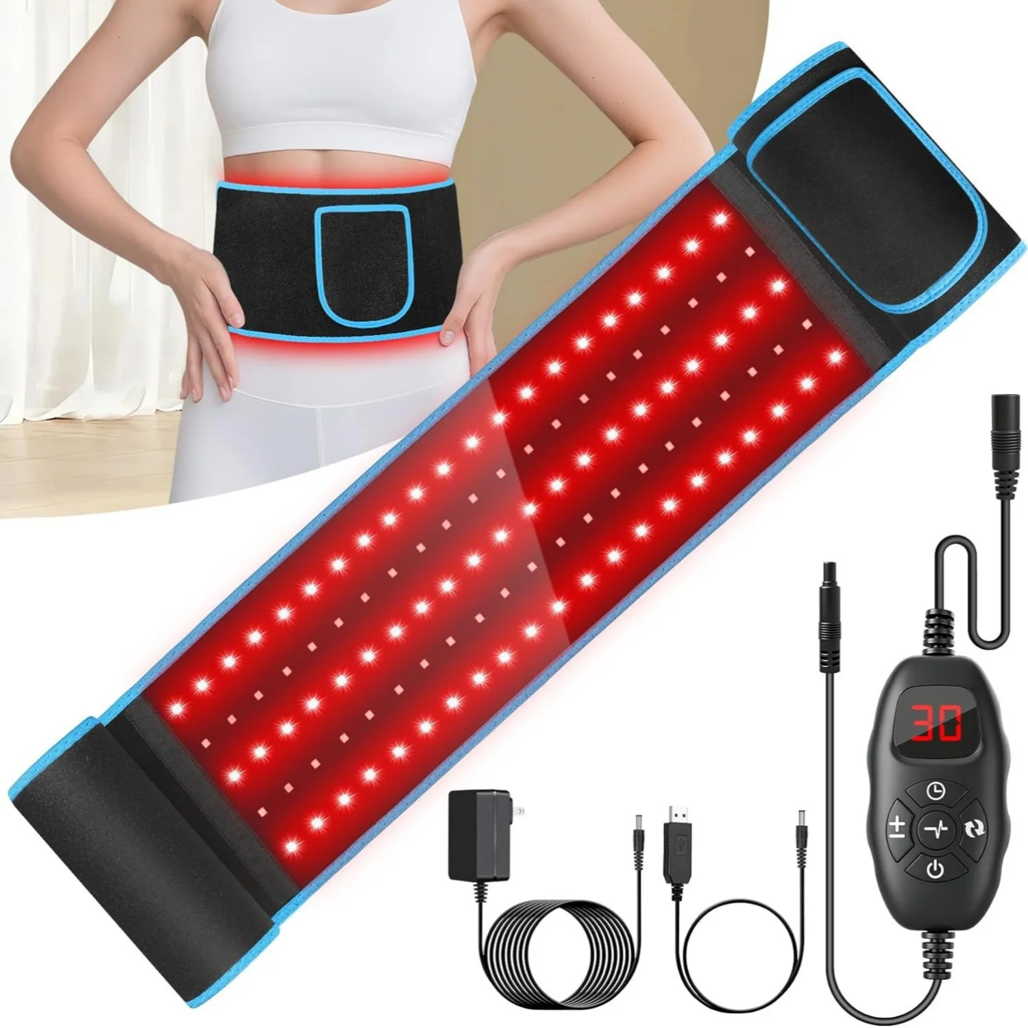 

660nm&850nm Red Light Infrared Light Therapy Waist Belt with Controller Body Pain Relief Heated Pad for Muscle Repair Speed Heal