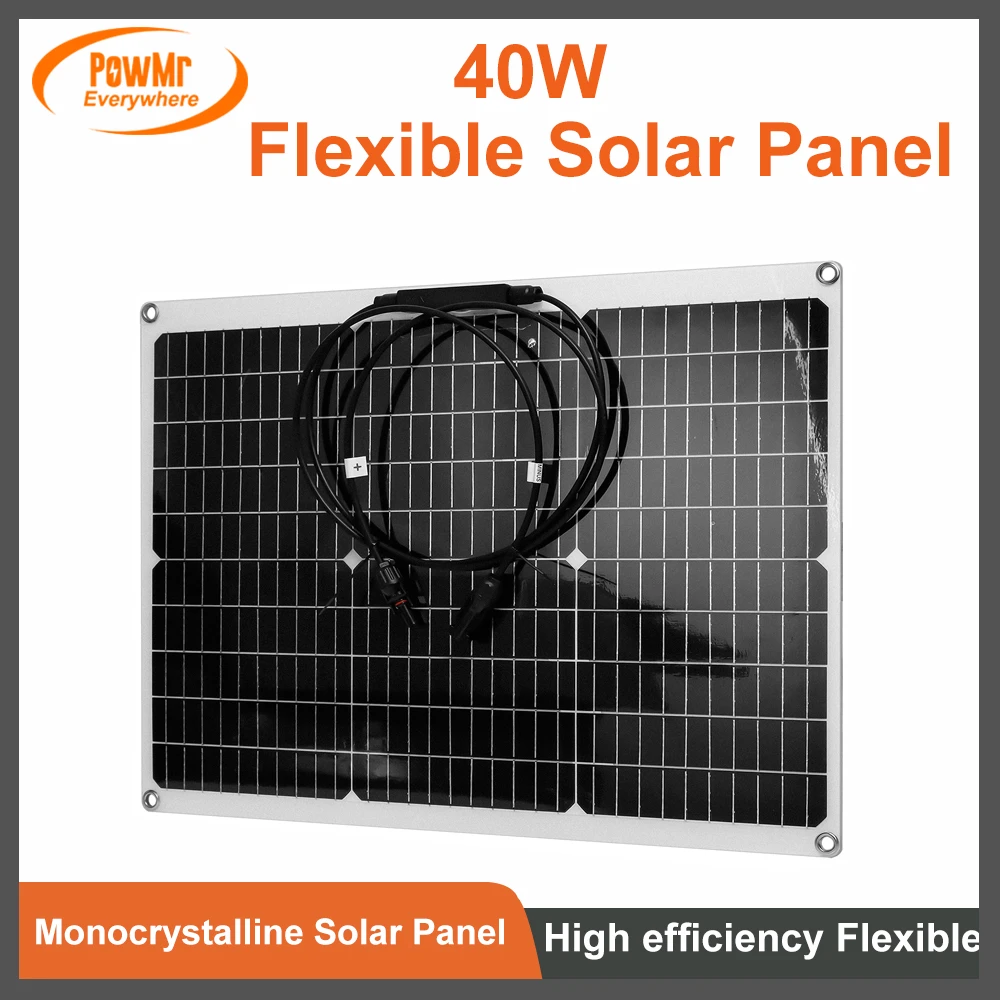 conjunto de painel solar monocristalino flexivel controlador para carga domestica 12v e bateria de carro com sistema de energia solar 18v 40w 01