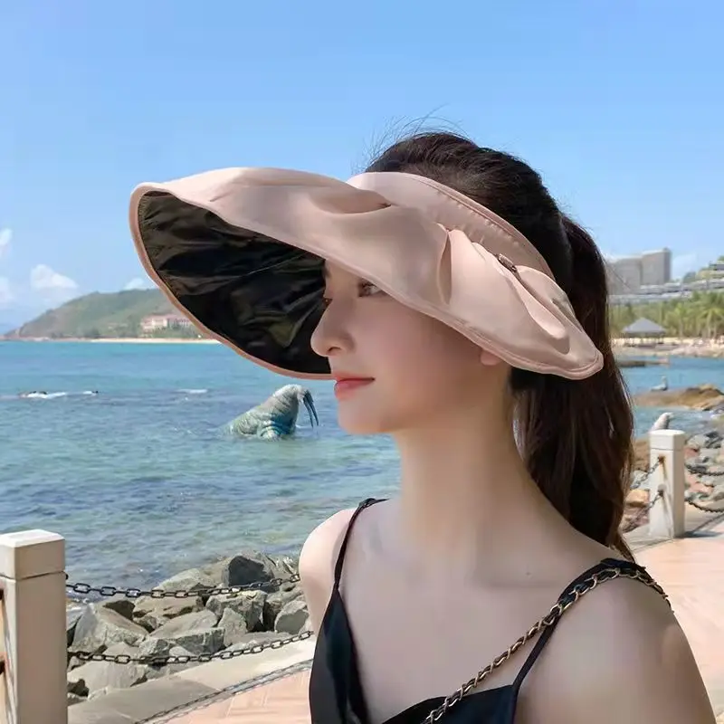 Summer Hats For Women Wide Brim Empty Top Lady Hat Sunscreen Sun Visor Sun Hat Beach Cap Outdoor Cycling Portable