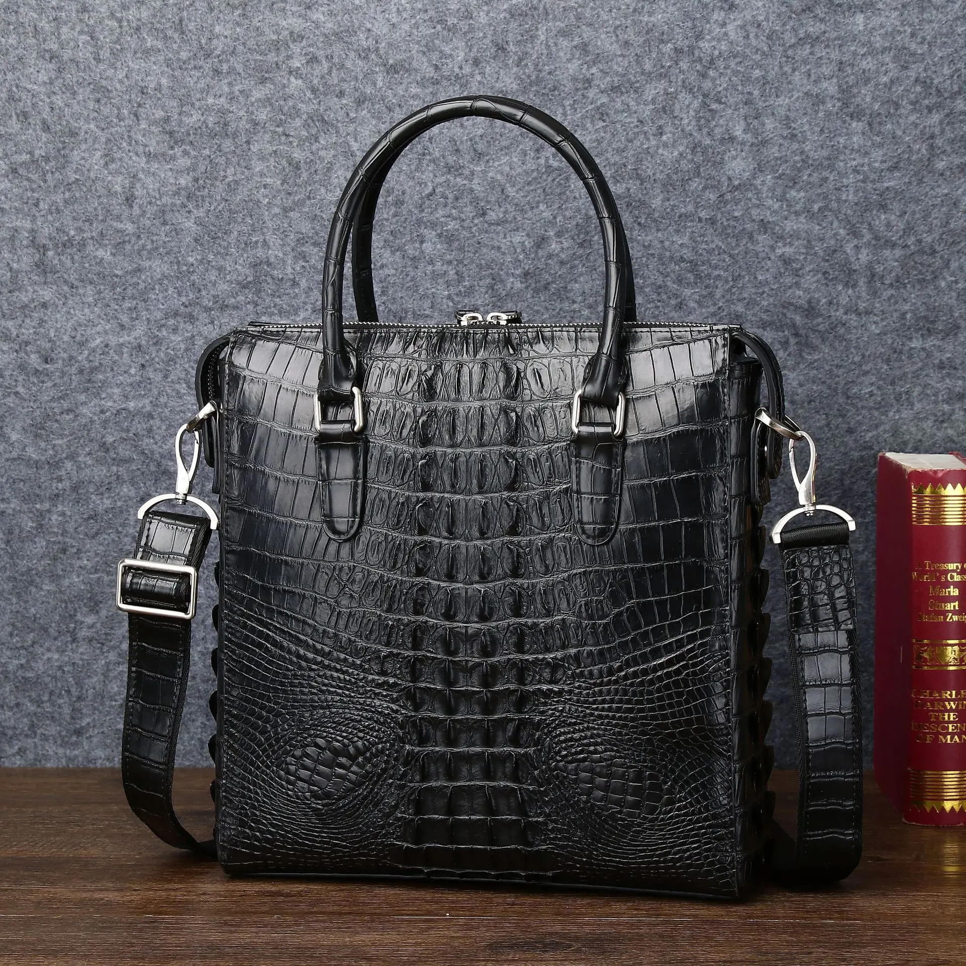 Crocodile Bone Pattern Fashionable Briefcase Business Office File Handheld Large Capacity High-end Single Shoulder  Leather Bags