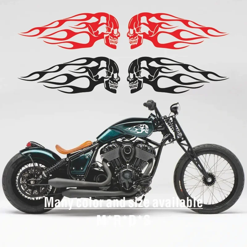 

New Stylish creative 2Pcs Universal Motorcycle Gas Fuel Oil Tank Skull Flame Badge Decal Sticker New hot sale