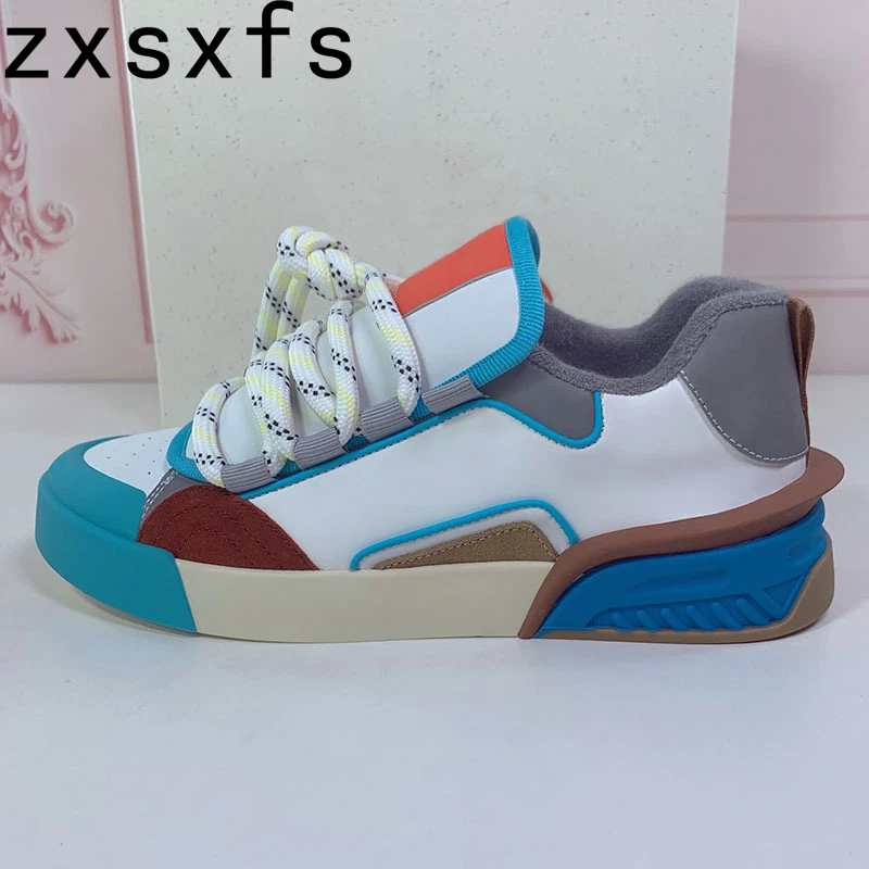 Fashion Round Toe Genuine Leather Sneakers Women Flats Breathable Platform Shoes Casual Shoes Spring Unisex Sneakers Men 2023