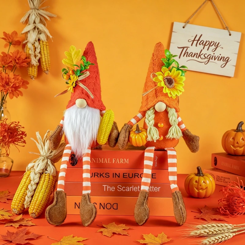 1Pcs Thanksgiving Harvest Festival Pumpkin Corn Rudolph Doll Long Legs Gnome Decorative Ornament Festive Atmosphere Decorative
