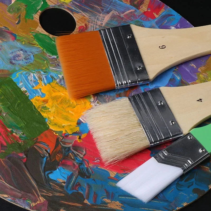 3 Pcs Set Board Brush Bristle Nylon Oil Painting Acrylic Water Powder Wall Painting Brush Large Board Oblique Edge Row Brush