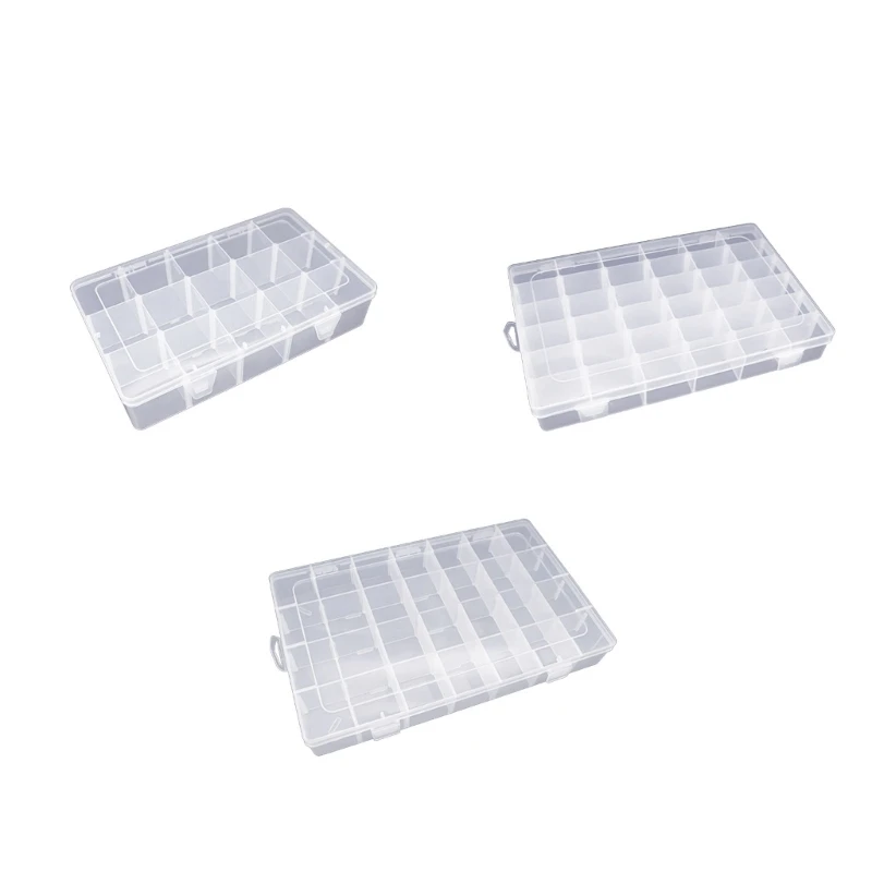 Transparent Plastic Box Storage Display Collection with Adjustable Dividers Containers 15/28/36 Grids