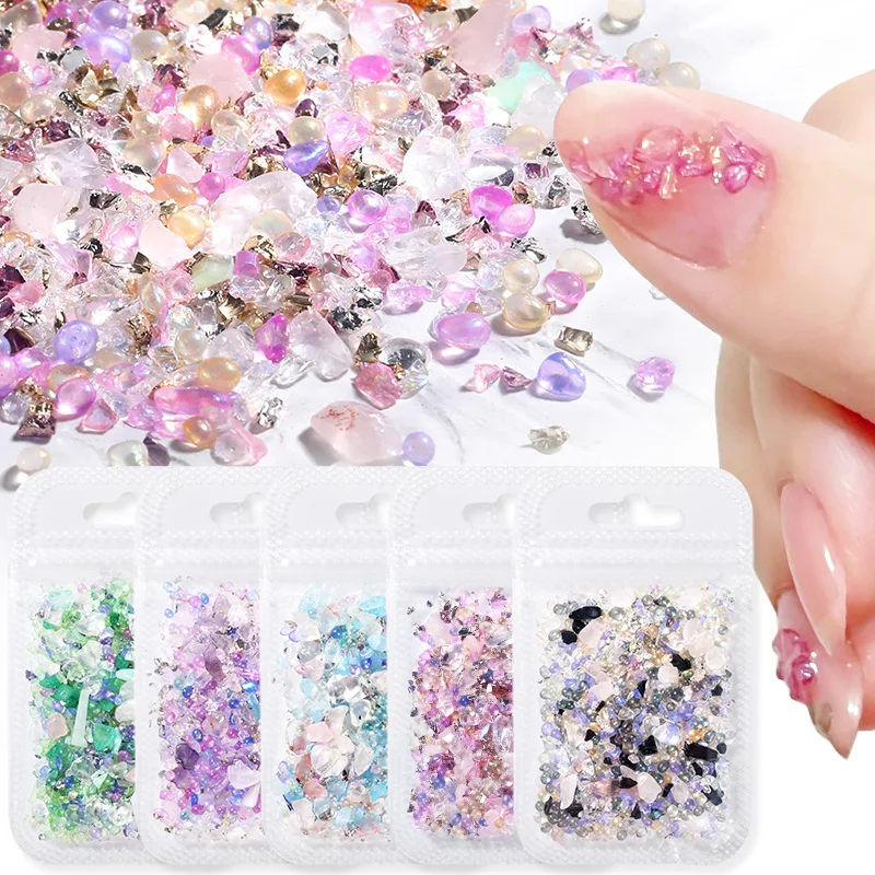 3D Gradient Glitter ไม่สม่ำเสมอ Batu Kaca Rhinestone Flakes ลูกปัดบดหินเล็บตกแต่งศิลปะ UV Gel อุปกรณ์เสริม