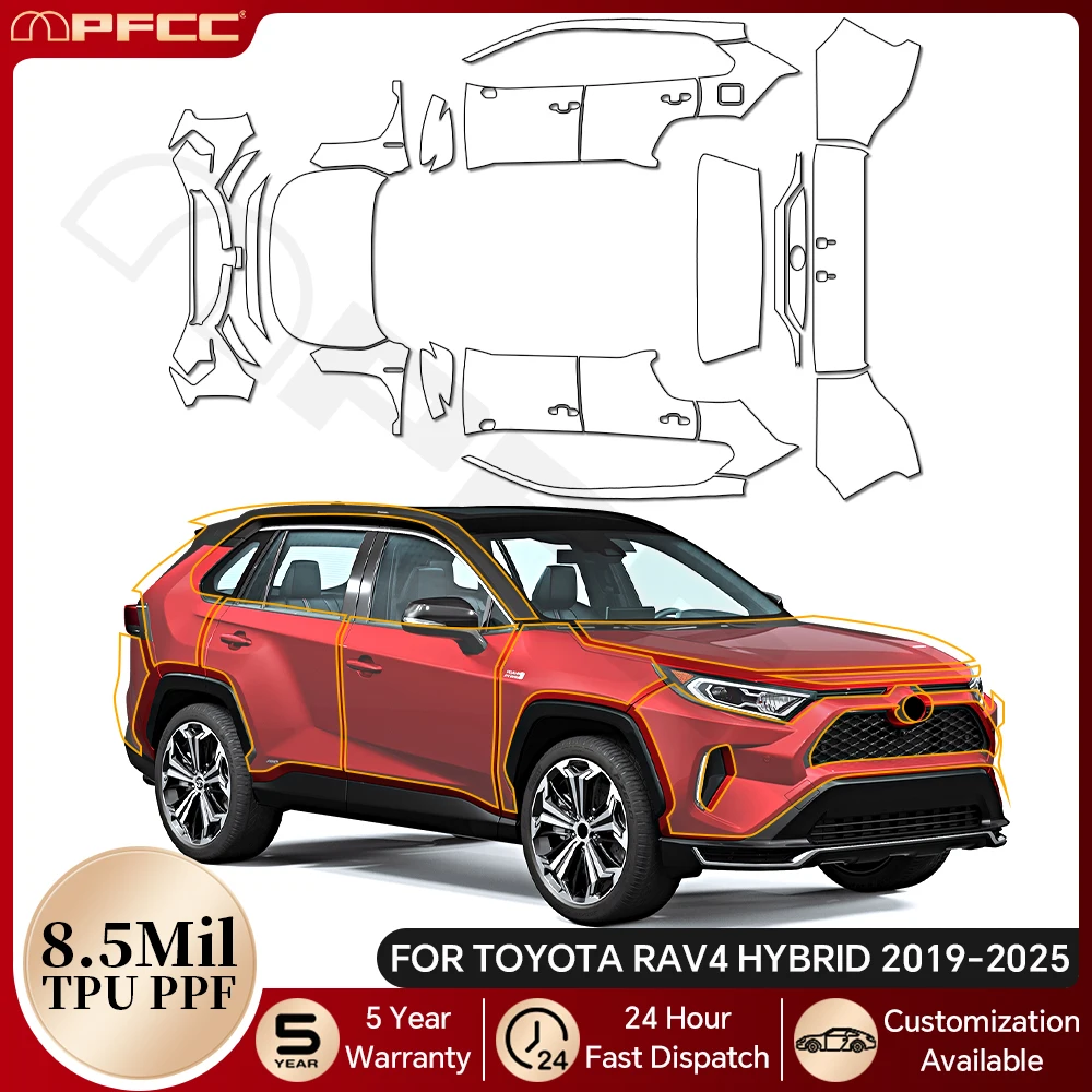 

For Toyota RAV4 Hybrid XA50 2019-2025 8.5Mil TPU Paint Protection Film Pre-cut PPF Bra Car Body Anti-Scratch Clear Kit Resistant
