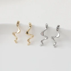 2Pair 14K Gold Plated Fashion Niche Brass Wave Shaped with Hole DIY Making Supplies Stud Material Accessories