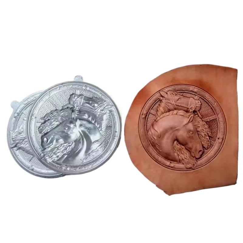 Native American Style Double Horse Wheel 3D Leather Emboss Stamp, Aluminum Alloy Stamping Mold  Leather Craft Emboss Moldin Mold