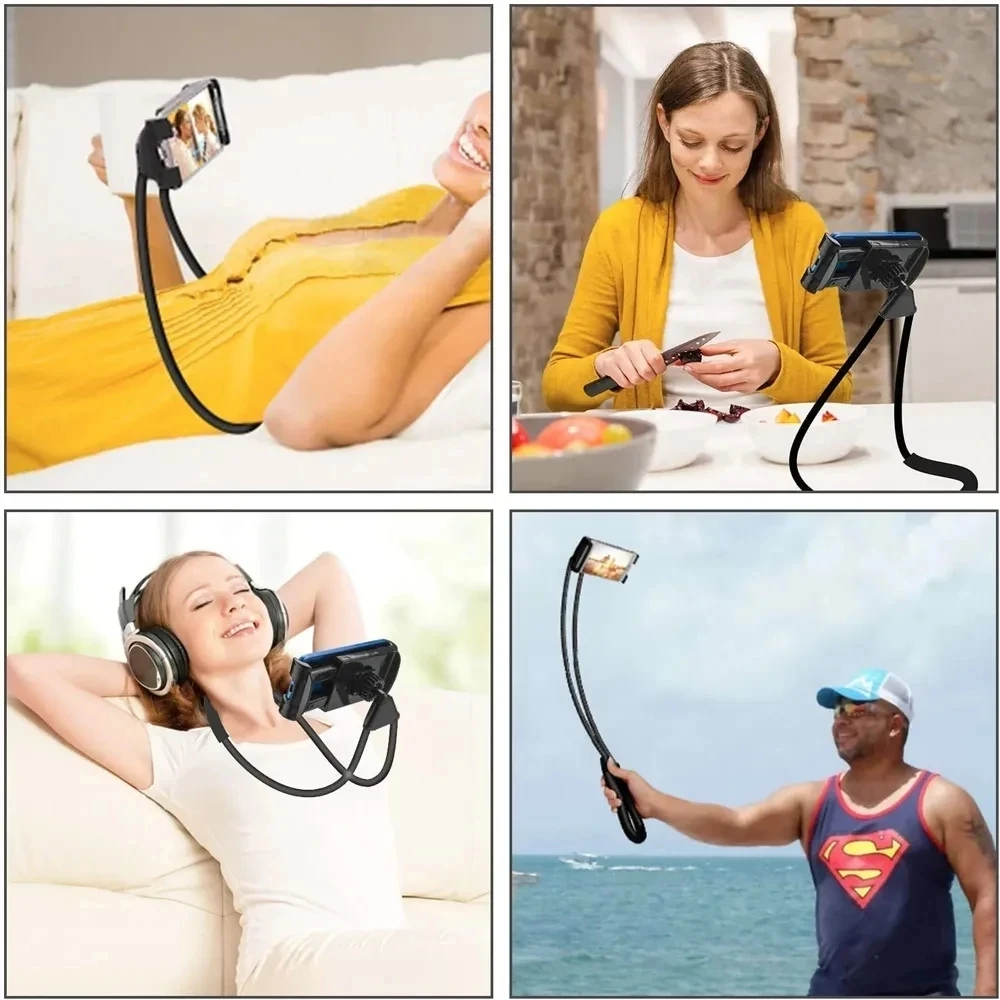 Universal Mobile Phone Holder Extendable Neck Hanging Selfie Stick Rack Adjustable 360°Free Rotating Mount Holder For Tablets