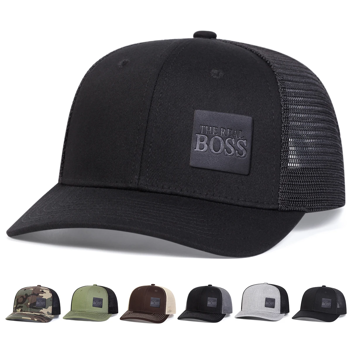 Unisex THE REAL BOSS Letter Leather Label Baseball Net Caps Spring and Summer Outdoor Adjustable Casual Hats Sunscreen Hat