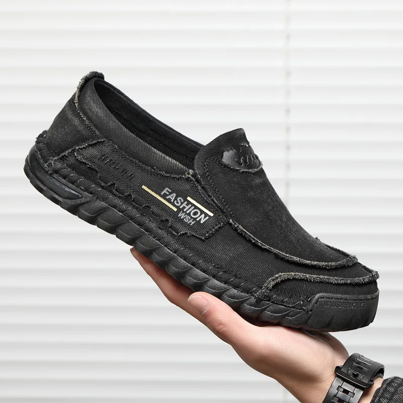Spring Fashion Low Top Washed Fabric Casual Men\'s Shoes Breathable Soft Sole Fabric Men\'s Driving Shoes