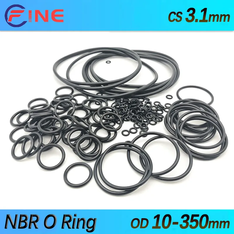 Black NBR O Ring Gasket Automobile Nitrile Butadiene Rubber Round O Type Corrosion Oil Resist Sealing Washer CS3.1mm OD 10-350mm