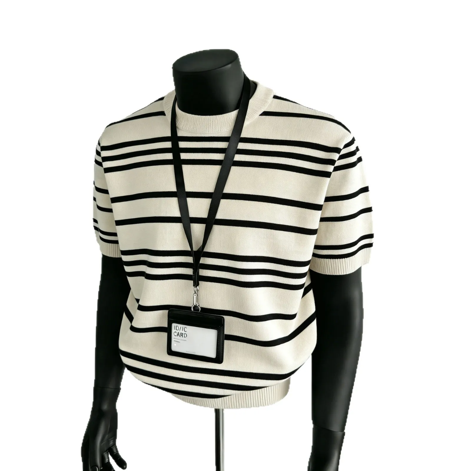 2026 New Summer Ice Silk Breathable Men's Striped Round Neck Casual Versatile T-shirt