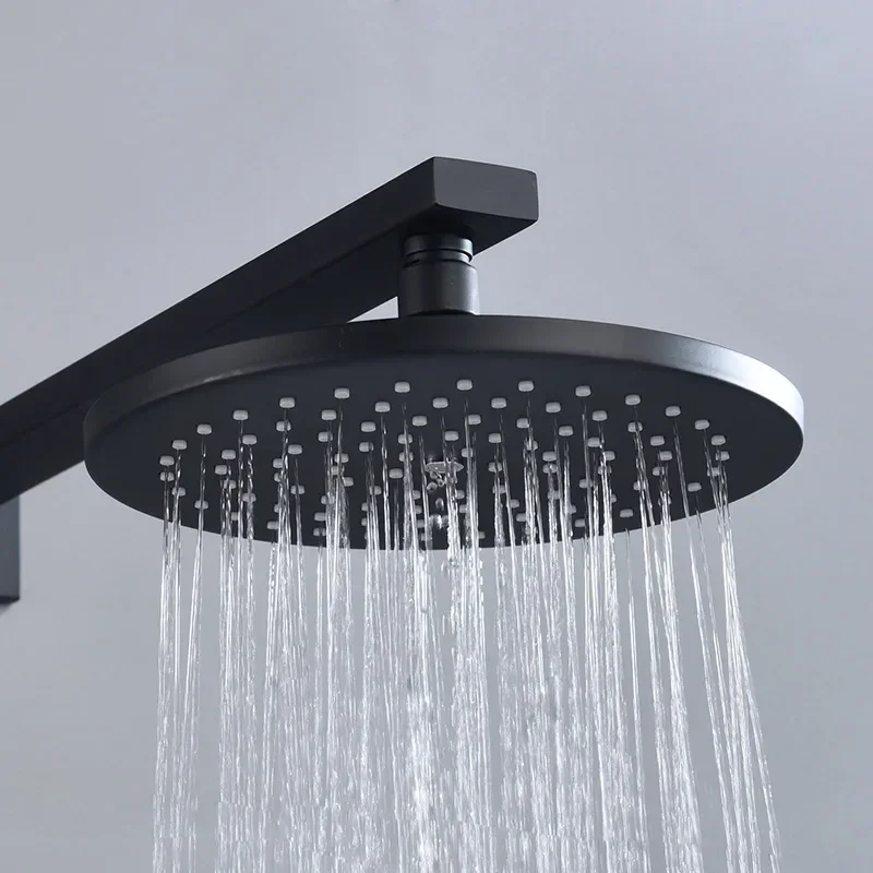 8 Inch Ceiling Shower Head Rainfall Jet Stainless Steel Square Round Bath Hydromassage Bathroom Toilet Accessories Black Set