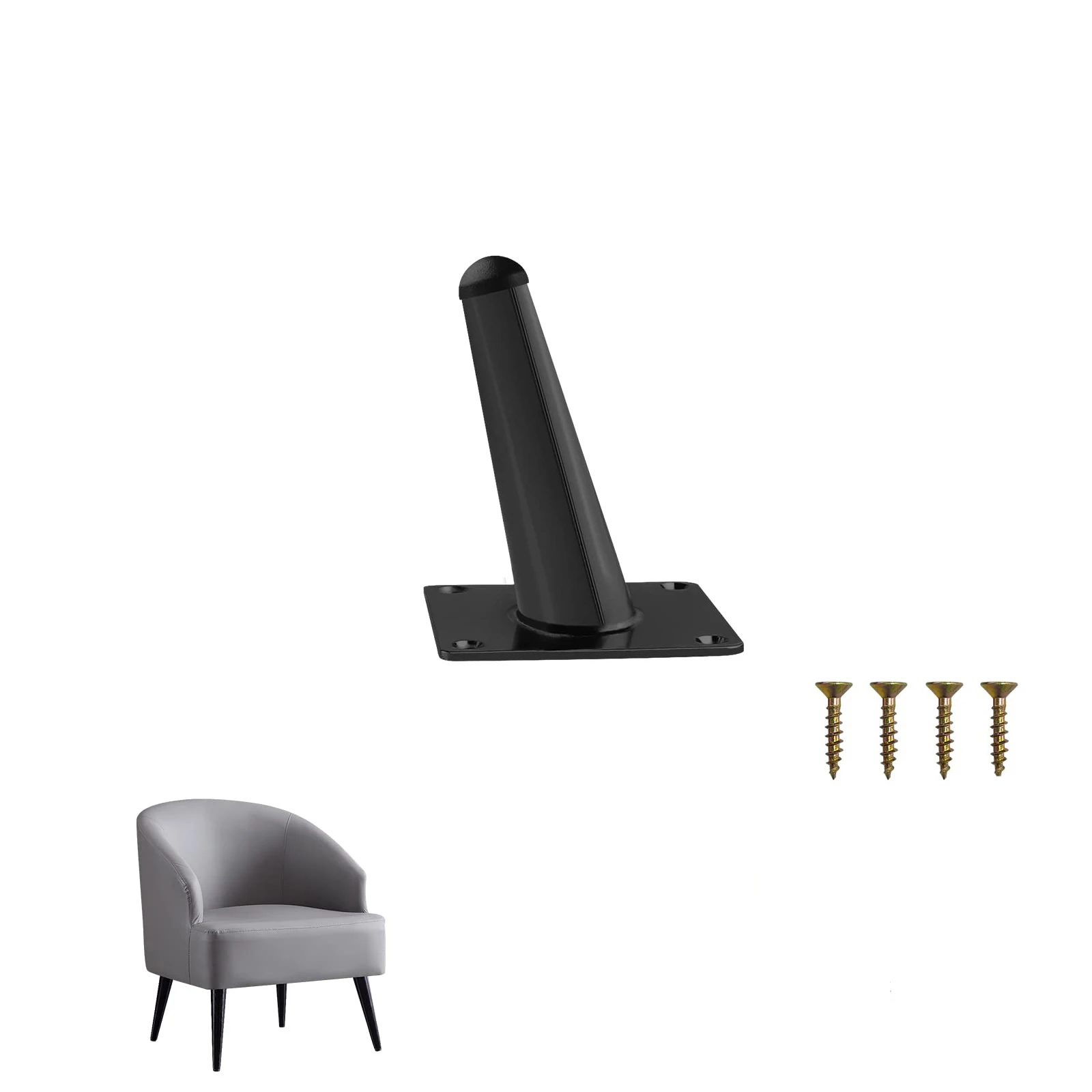 4 Inch Black Simple Style Metal Furniture Legs with Anti-slip Rubber Mat for Chairs / Tables / Sofas Cabinet Supporting Feet