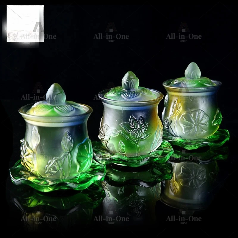 HOT SALE -efficacious HOME family Protection Talisman-3 Colored Glaze Lotus temple cup Holy water cup -M3
