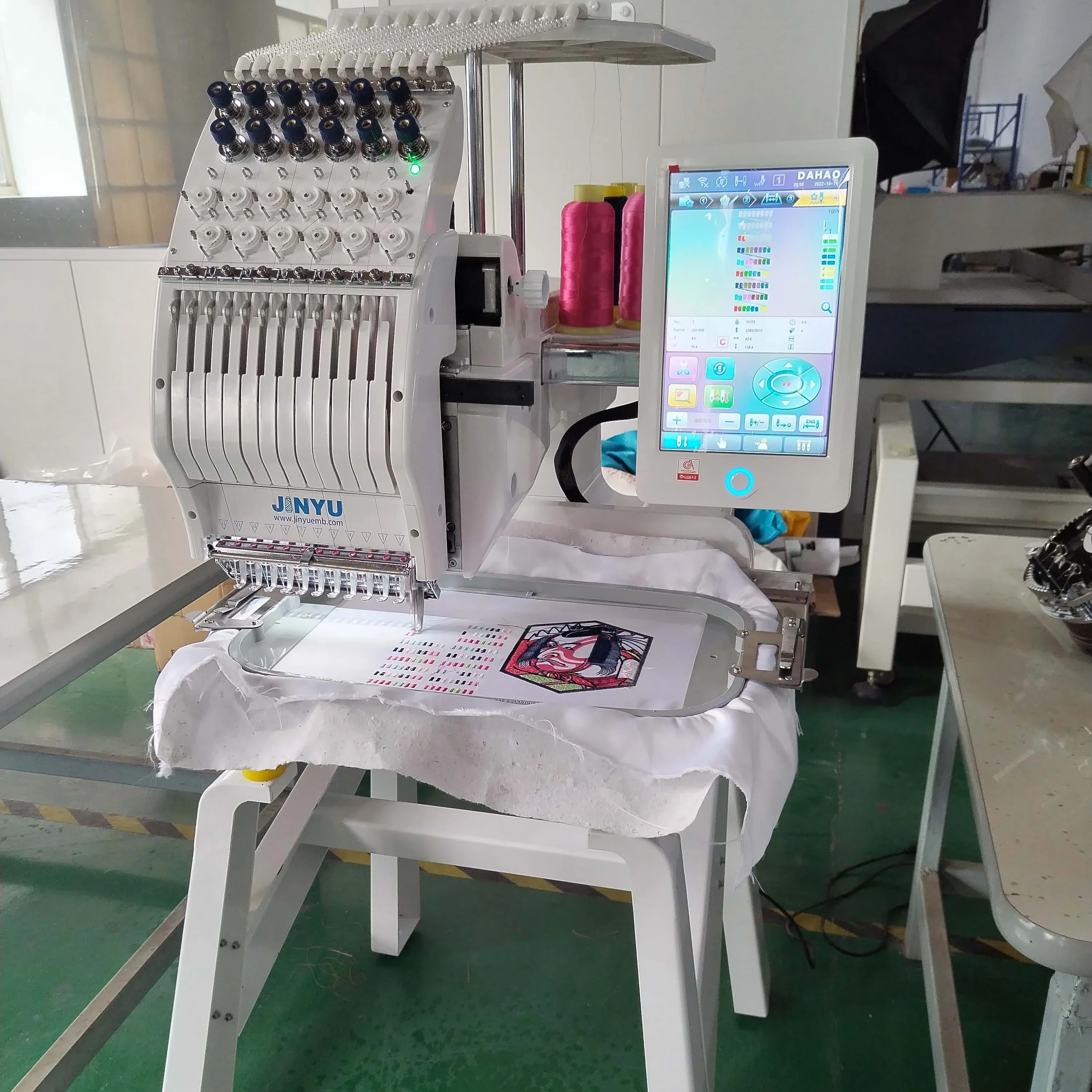 Jinyu household versatile entry-level 12 needles embroidery machine on flats, hats, finished garments