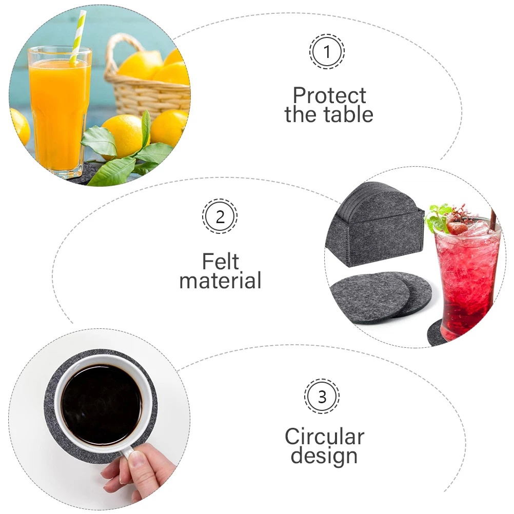 

12 Pcs Grey Felt Coasters Absorbent Heat Resistant Placemat Set Water Kitchen Mats Durability Eco Friendly Soft Easy Clean