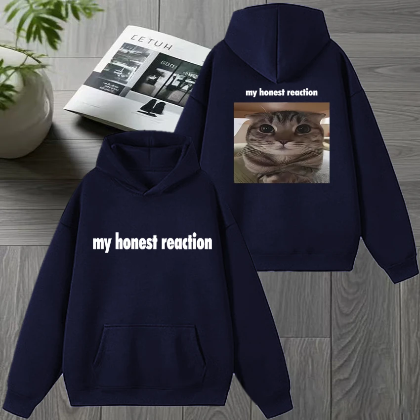 2025 جديد في رد فعلتي الصادق مضحك القط ميمي مزدوجة الوجهين مطبوعة هوديي الرجال النساء harajuku البلوز للجنسين كنزة صوف