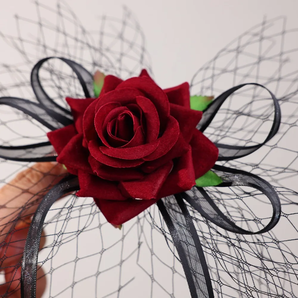 

Dress Up Props Unique Halloween Hairpin Fashion Decorative Rose Hairpin Elegant Mesh Headpiece Dress Up Event