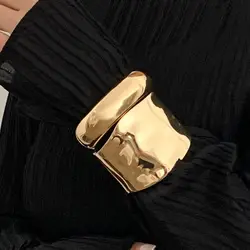 DIEZI Simple Trendy New Arrival Gold Silver Color Cuff Bangles Bracelets Punk Geometric Spring Bangles For Women Men Jewelry