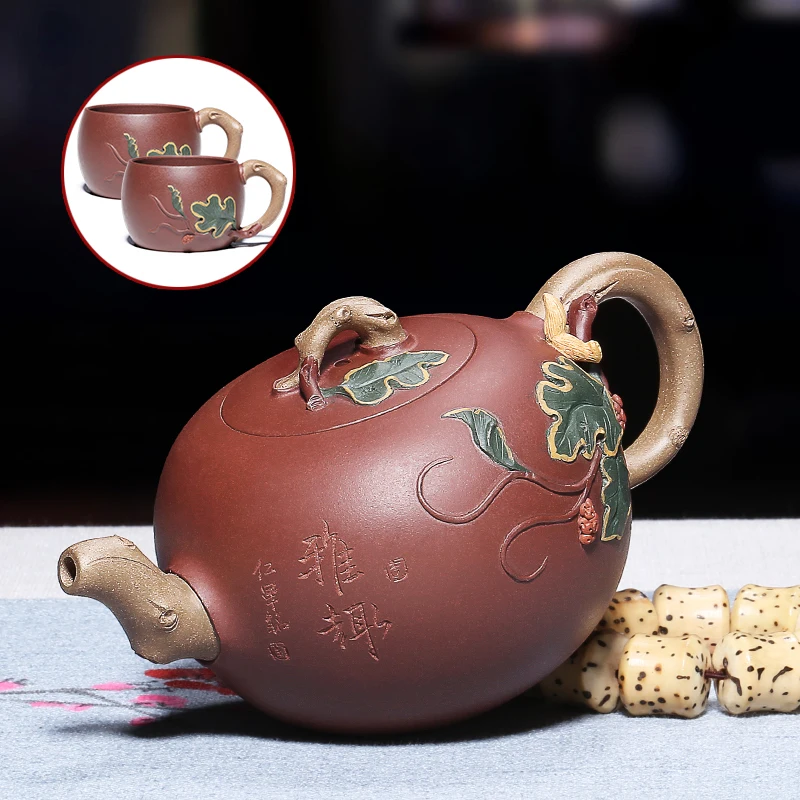 |tea fragrance yixing are recommended by pure manual undressed ore grape purple clay squirrel kung fu tea set the teapot