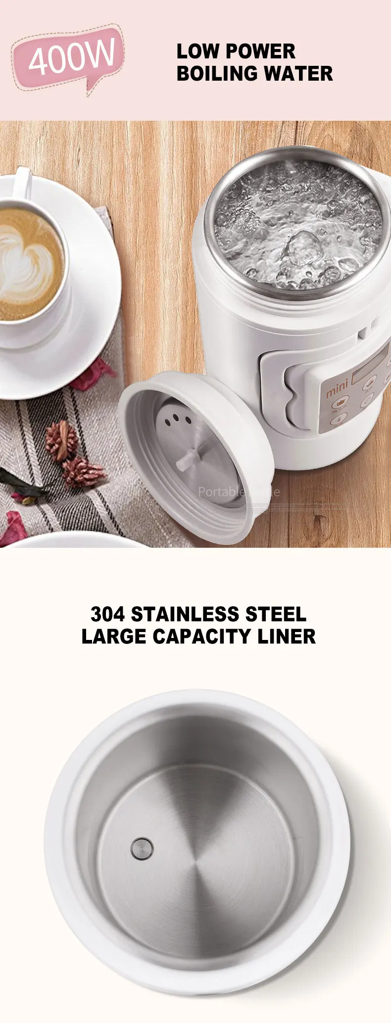 Portable Electric Kettle Multi-function Travel Electric Water Kettle Stewing Pot Smart Health Pot Steaming Pot