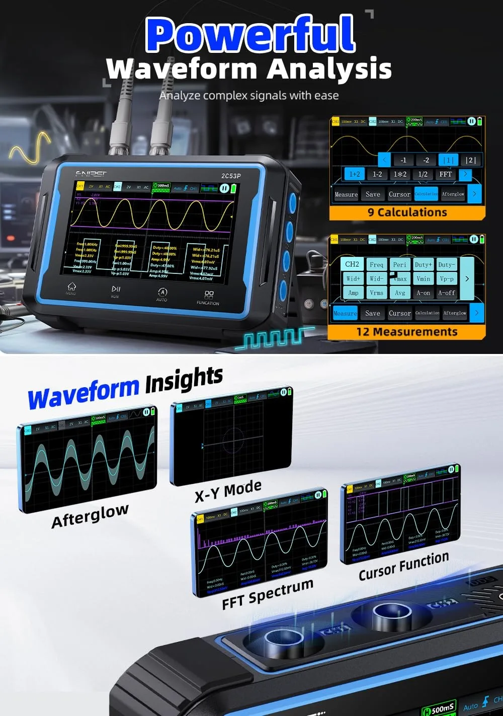 3in1 Oscilloscope/Multimeter/DDS Signal Generator Tablet Touch Screen Portable 2 Channel 50MHz Bandwidth 250Ms/S Counts