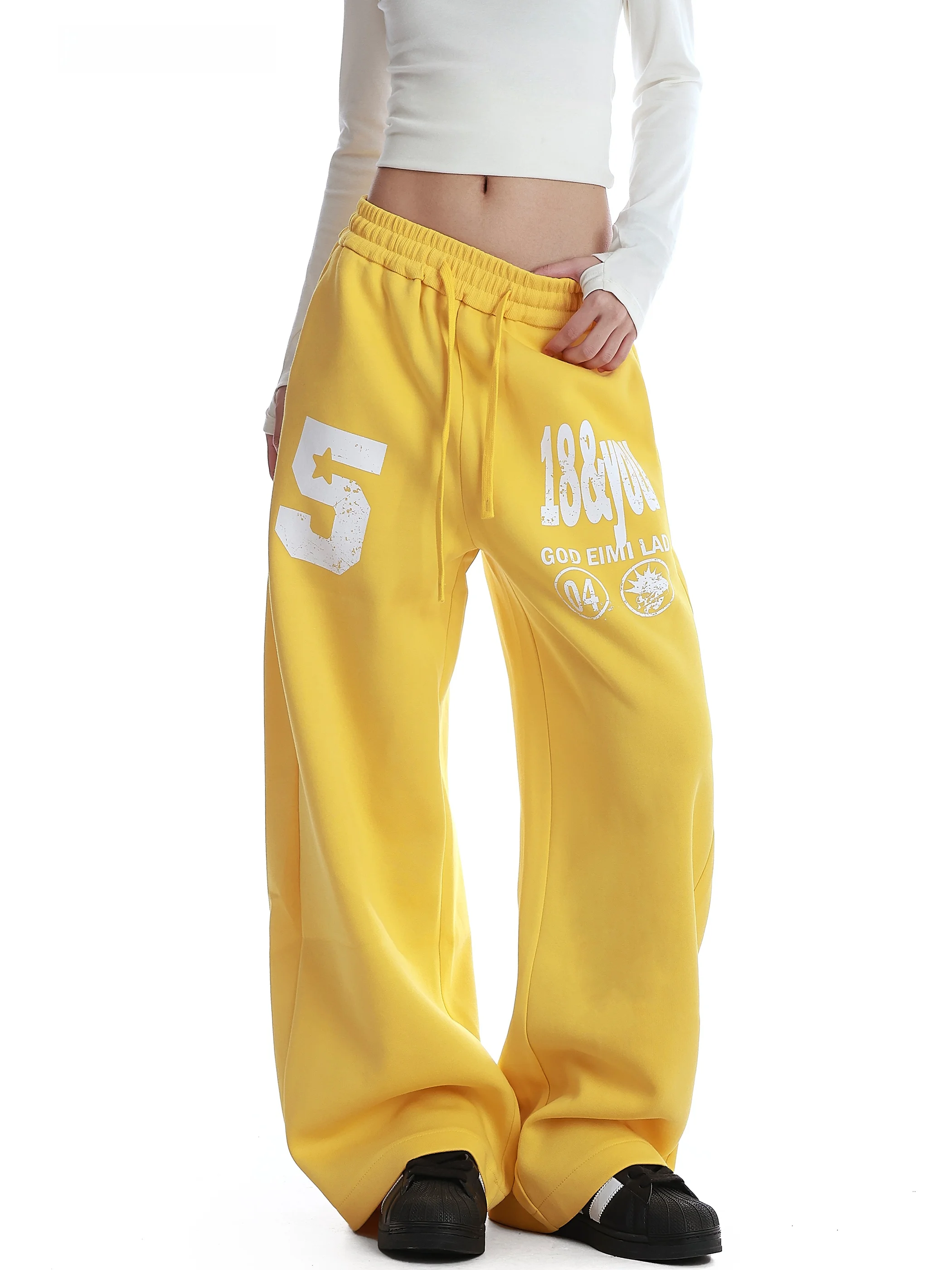 

American Sle Letter Print Loose Fit Straight Leg Casual Pants Women Spring Hip Hop Streetwear Dstring Sweatpants