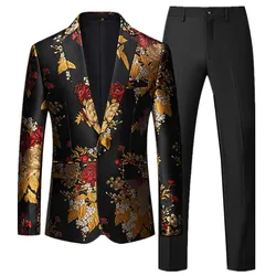 Fashion Brand Men Business Tuxedo Suit 2 Piece Homme Wedding Prom Party Luxury Dress Slim Fit Jacquard Blazer and Pants