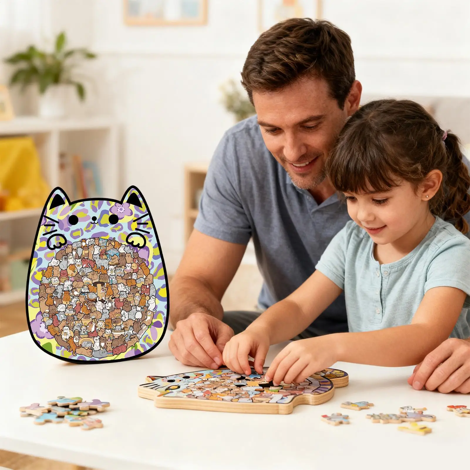 Puzzle in legno per gatti Puzzle da 135 pezzi Giocattolo a forma di animale Interessante puzzle in legno per gatti per adulti Bambini Vacanze di compleanno