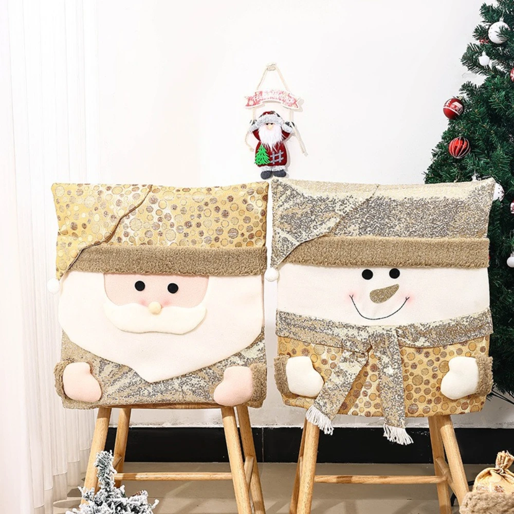 

1Pc Christmas Decoration Chair Cover 50x49x1cm Santa Claus Chair Cover Golden Sequins European Style Restaurant Xmas Chair Cover