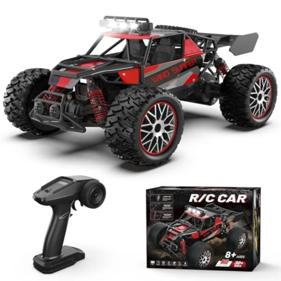 

High Speed 30+KM/H Remote Control Car for Off-Road Use, ABS Plastic Body, Black/Red, Dual Rechargeable Batteries 2.4 GHz All-Te