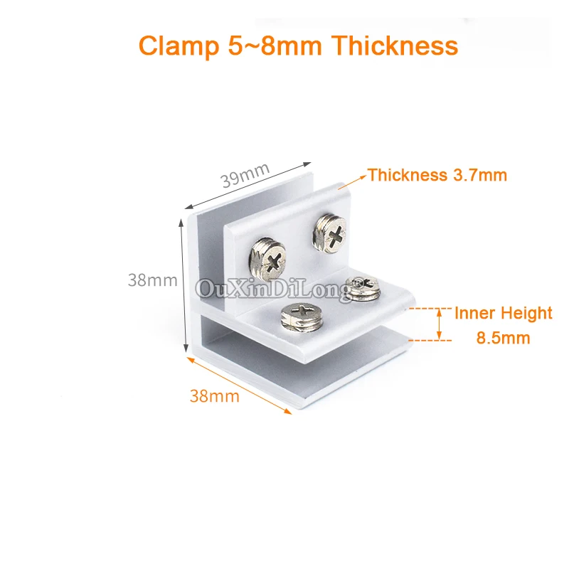 Brand New 8PCS Aluminum Alloy 2 Way Glass Clamps 90 Degree Acrylic Board Glass Fixed Brackets Connectors for 5~20mm No Drilling