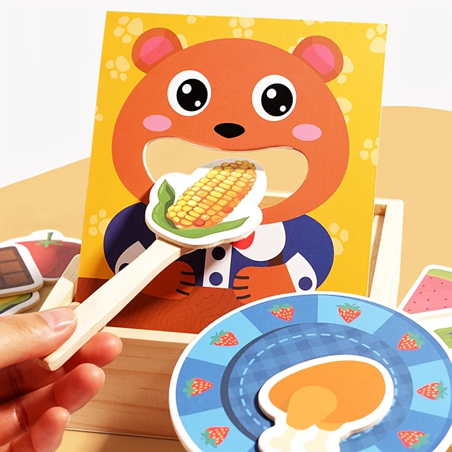 Bear Feeding Role-Play Toy in Wooden Box – Pretend Play Learning Game for Kids, Fine Motor & Cognitive Development Toy