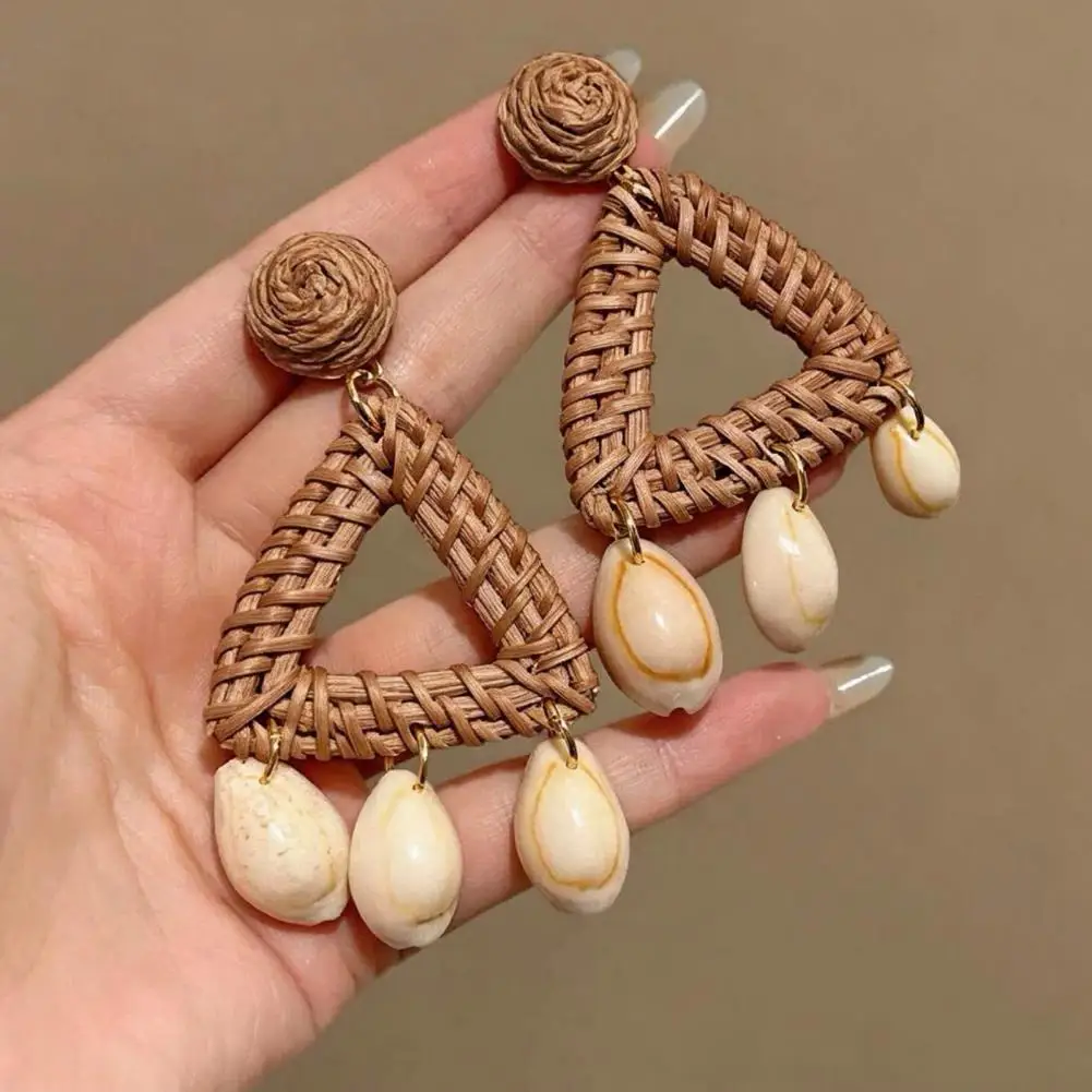 Lightweight Dangle Earrings Handmade Raffia Bohemian Dangle Earrings Wicker Rattan Triangle Drop Jewelry Summer Beach for Women