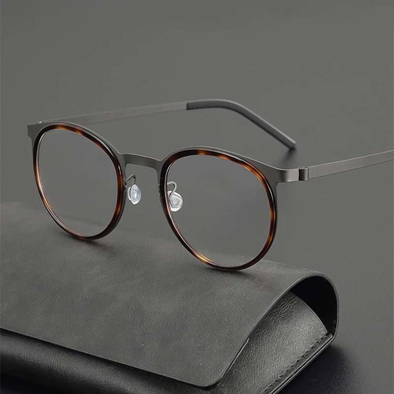 Top Quality Vintage Titanium Round Glasses Frame Men Handmade Retro Optical Eyeglasses Women Blue Light Blocking Myopia Eyewear