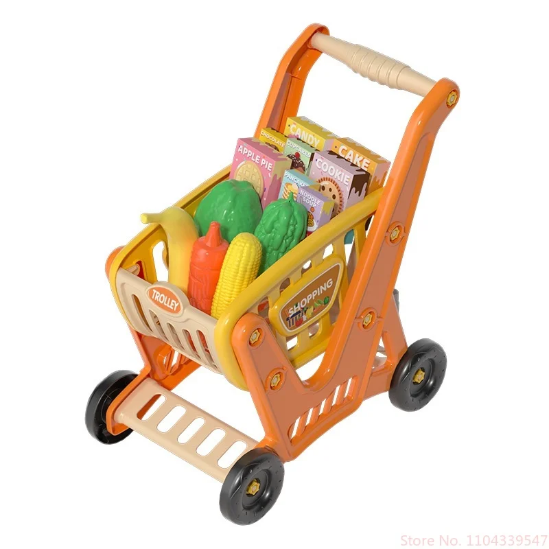 Children Supermarket Shopping Driver Cart Pretending Toy Children Mini Basket Simulated Cutting Food Fruit Kitchen Toy Gift