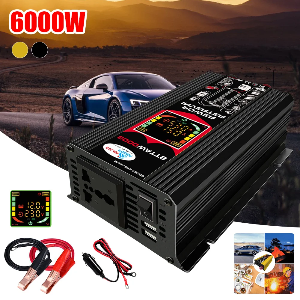 6000W Car Power Inverter LCD Display DC 12V To AC 110/220V Power Converter With Dual USB Ports And AC Outlets Inverter