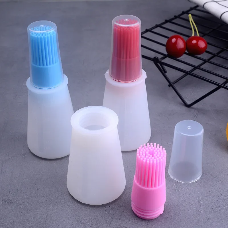 Barbecue Oil Brush Oil Dispenser with Brush High Temperature Resistant Silicone Seasoning Bottle Brush Kitchen Baking Gadgets